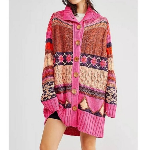 Free People Purple Argyle Smile Cardi 